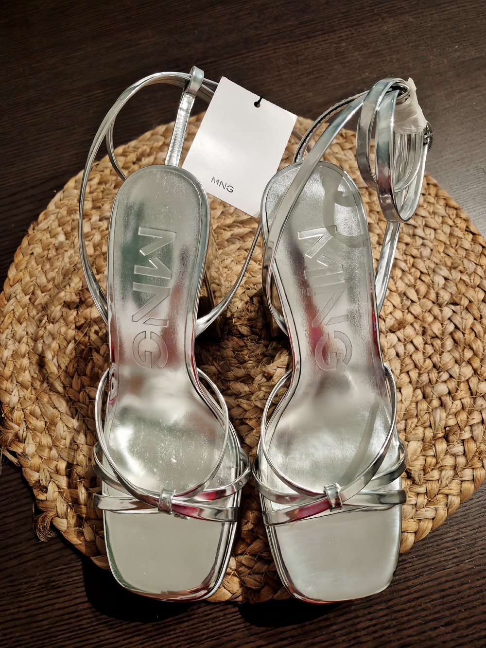 Mango Metallic Silver Strappy Heeled Sandals